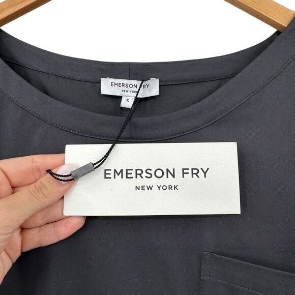 Emerson Fry NWT Dark Gray Woven Tencel Blend Front Pocket Oversized Boxy Top - Picture 11 of 13